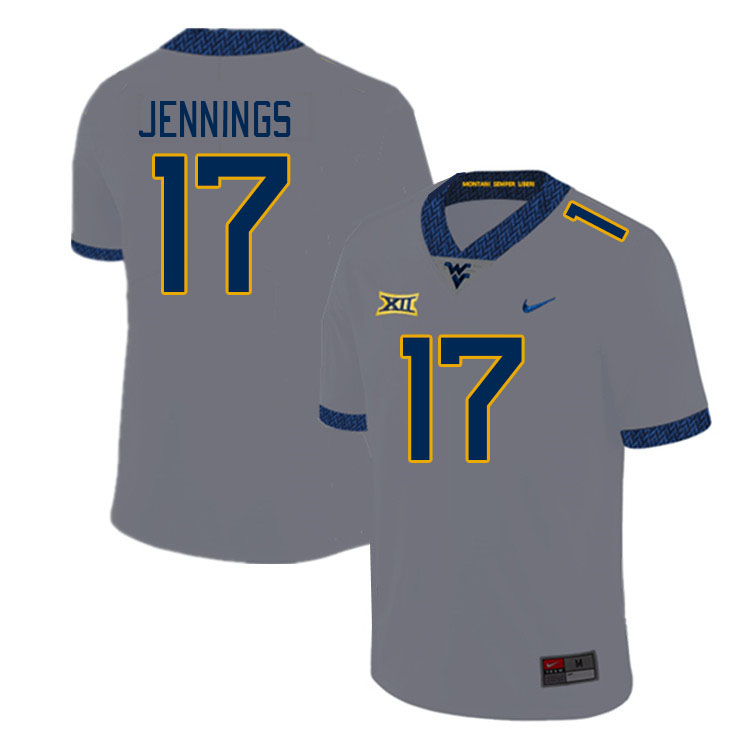 Men #17 Zae Jennings West Virginia Mountaineers College Football Jerseys Stitched Sale-Grey